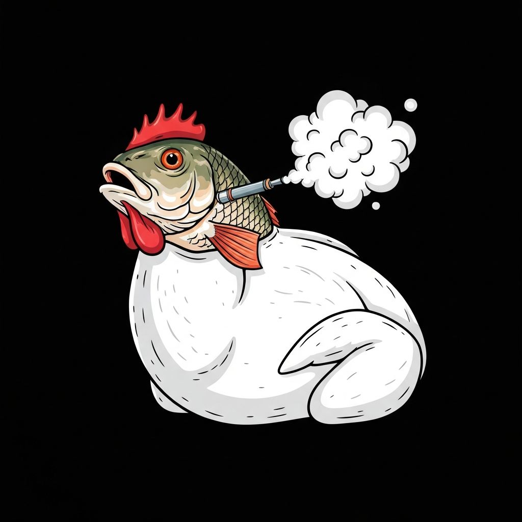 Vaping Chicken Fish mascot — tap to vape